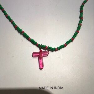 Kids Beaded Necklace with Pink Cross Pendant